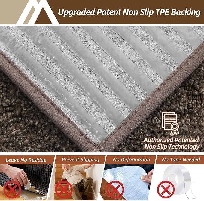 COSY HOMEER Edging Stair Treads Non-Slip Corner Indoor Stair Runners for Wooden Steps,Landing Slip Resistant Stair Rugs Mat for Kids and Dogs,100% Polyester TPE Backing,Brown,30x30 inch