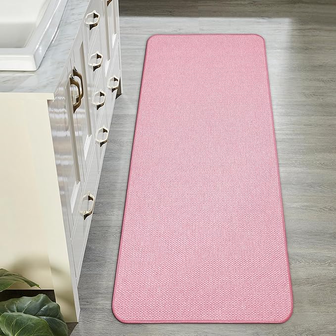 Bosap Bath Mat,Ultra Thin Bathroom Runner Rugs,Large Bath Mats for Bathroom,Quick Dry,Non-Slip,Machine Washable,Low Pile,Bath Rug,Shower Outside,Sink,Home Decor Accessories.Pink,1'9"x3'11"（21x47inch）