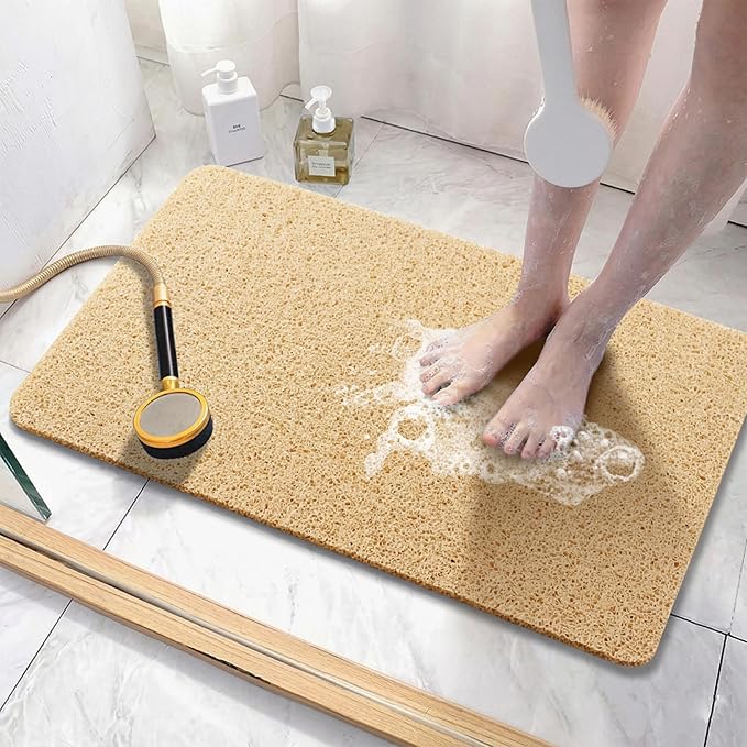Asvin Soft Textured Bath, Shower, Tub Mat, 24x16 Inch, Phthalate Free, Non Slip Comfort Bathtub Mats with Drain, PVC Loofah Bathroom Mats for Wet Areas, Quick Drying