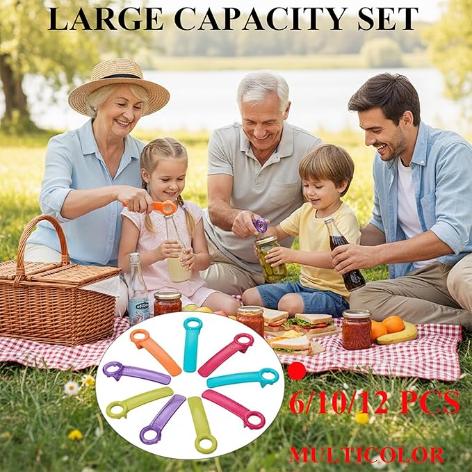 6PC Bulk Rainbow Jar Key & Easy Open Popper Lid Openers — Easy Smooth Grip Can Popper Tool for Children, Elderly, Arthritis or Weak Hands (OpaquePurple,Red,White,Orange,Blue,Green)