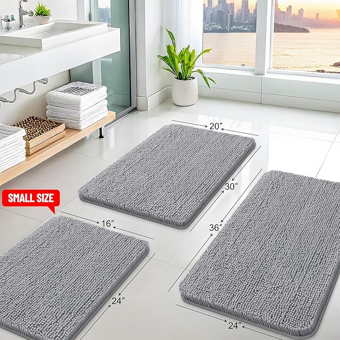 Arotive Bathroom Rugs Round 24x24, Extra Soft Absorbent Shaggy Chenille Bath Rugs, Machine Washable Rubber Backing Non-Slip Bath Mats for Bathroom Floor Tub and Shower, Home Decor Accessories, Grey