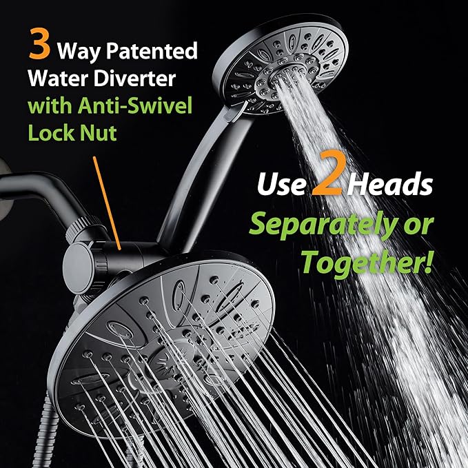 AquaDance 7" Premium High Pressure 3-Way Rainfall Combo Combines The Best of Both Worlds-Enjoy Luxurious Rain Showerhead and 6-Setting Hand Held Shower Separately or Together, Matte Black