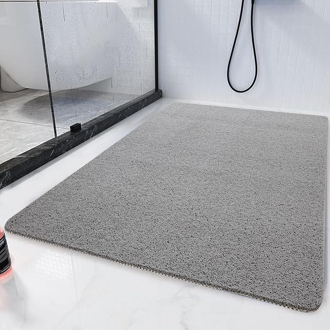 HOMBYS 58 x 32 Extra Large Shower Mat for Shower Stall Tub, Non Slip Bath Mat Bathroom Accessories, PVC Loofah Mats for Shower and Bathroom, Quick Drying, (Grey, 58"x32")