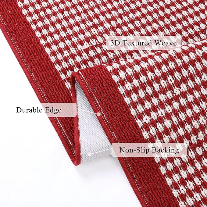 Ileading Christmas Hallway Runner Rug 2x6ft Red Kitchen Floor Mat Modern Geometric Non Slip Throw Rugs Indoor Doormat Machine Washable Accent Carpet for Winter Holiday Valentine's Day Decor