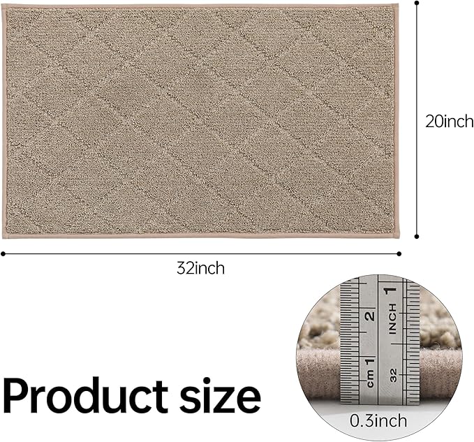 COSY HOMEER Stair Landing Rug Non-Slip 20"x32" Stair Treads for Wooden Steps,Washable Peel and Stick Stair Treads Matching Mats,Pet Friendly Soft Reusable Stair Landing Mat for Kids and Elders,Beige