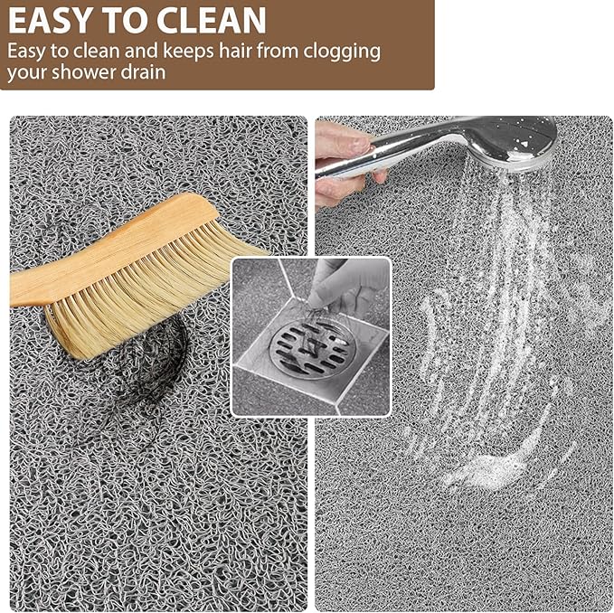 Shower Mat Non Slip: 35.4 x 23.6 Inch Extra Large Shower Mats for Inside Shower with Drain Hole - Soft PVC Loofah Anti Slip Shower Stall Mat for Walk-in Shower and Bathroom, Quick Drying