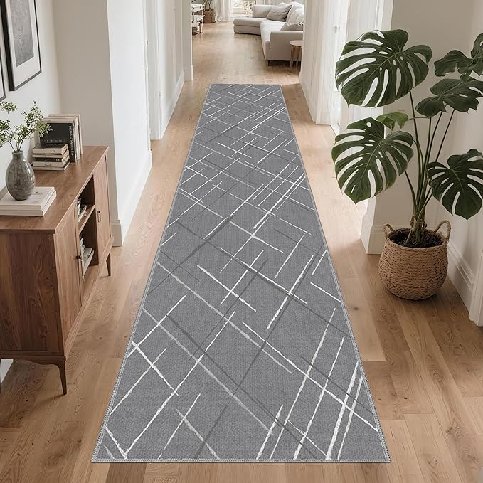 Gray Runner Rug Ultra Non-Slip 2x10 Long Hallway Rugs Washable Modern Tear and Stain Resistance No Pile Lightweight Modern Rug Runners for Entryway, Kitchen, Walkway, Entrance, Gray