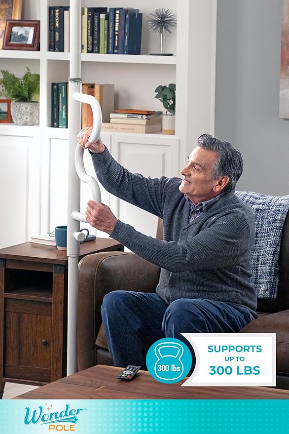 Stander Wonder Pole, Security-Pole and Curve Grab Bar, Tension Mounted Floor to Ceiling Transfer-Pole for Seniors, Elderly Adults, Bathroom Safety Assist and Stability Rail, Graphite