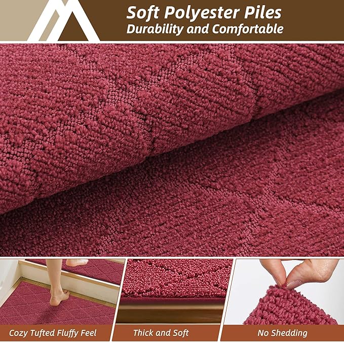 COSY HOMEER Stair Landing Rugs Non-Slip Corner Indoor Edging Stair Treads for Wooden Steps,Washable Soft Stair Landing Mat for Kids,Elder and Dogs,Polyester,TPE Backing,Red,30x30inch