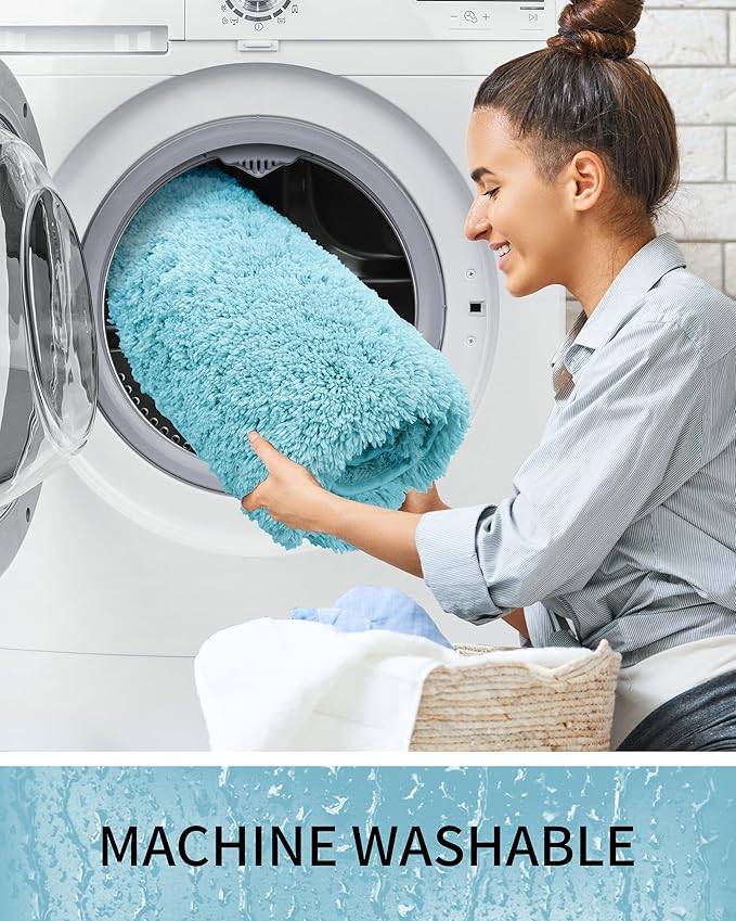 Bathroom Rugs Non Slip Washable 48x24, Ultra Thick Soft Microfiber Absorbent Bath Mats, High Density Foam Latex Non Slip Backing Bath Rugs, Fluffy Floor Carpet for Tub&Shower, Teal