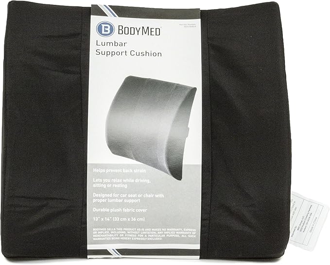 BodyMed Lumbar Support Cushion, Standard, Black – Lower Back Support for Improved Comfort – Ideal for Use at Home, in The Office, and Traveling – Durable, Adjustable, & Lightweight