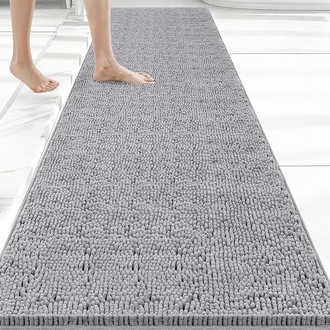 Bcoimo 70x24 Chenille Bath Mat – Non-Slip with Backing Bath Rug Ultra-Absorbent and Machine Washable Bathroom Mat Quick-Dry Design. Ideal for Bathroom Shower and Tub Areas