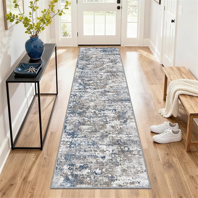 Abstract Washable Runner Rug 2x6, Hallway Rug Non-Slip,Woven Non-Shedding Thin Runners for Entryway, Kitchen, Laundry Room, Multi