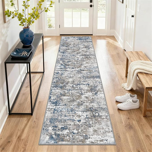Abstract Washable Runner Rug 2x6, Hallway Rug Non-Slip,Woven Non-Shedding Thin Runners for Entryway, Kitchen, Laundry Room, Multi