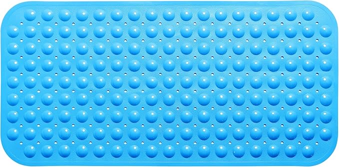 Large Non-Slip Bathtub & Shower Mat 31”x16” (Smooth/Non-Textured Tubs Only) Safe, Clean, Machine-Washable, Superior Grip&Drainage, Vinyl, Opaque Light Blue