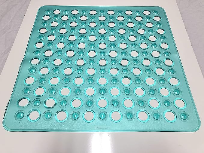 20"x20" Non-Slip Shower Mat (Smooth/Non-Textured Showers Only, Not for Over Drain) Safe, Clean, Machine-Washable, Superior Grip, Vinyl, Transparent Turquoise (Green-Blue)