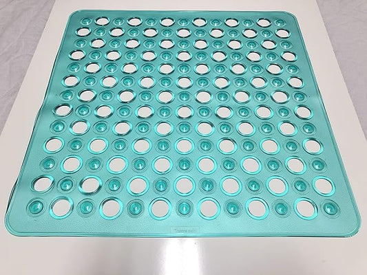 20"x20" Non-Slip Shower Mat (Smooth/Non-Textured Showers Only, Not for Over Drain) Safe, Clean, Machine-Washable, Superior Grip, Vinyl, Transparent Turquoise (Green-Blue)