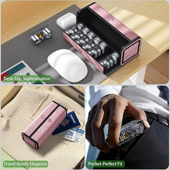 Aesthetic Pill Organizer 7 Day AM PM, Discreet 2 Times a Day Weekly Pill Box with Double Protection Shell, Large Capacity Portable Vitamin Case for Travel Meds & Medicine Organizer (Pink)