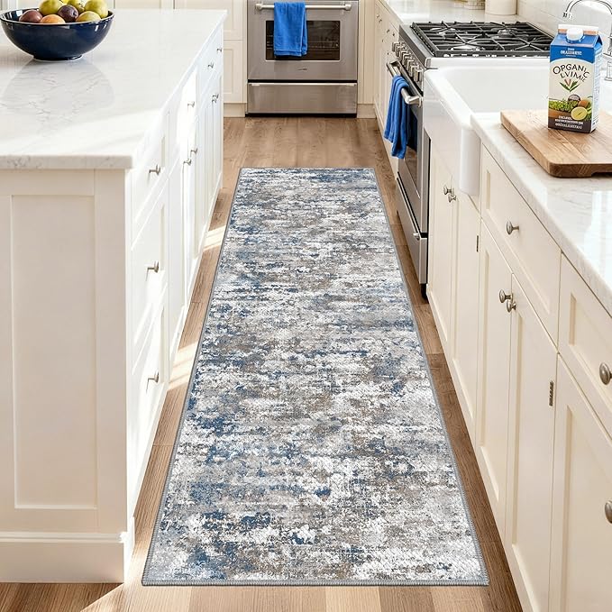 Abstract Washable Runner Rug 2x6, Hallway Rug Non-Slip,Woven Non-Shedding Thin Runners for Entryway, Kitchen, Laundry Room, Multi