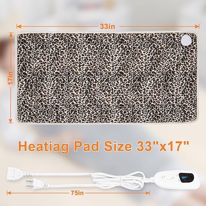Deepsoon Heating Pad,Electric Heating Pads for Back,Neck,Moist Heating Pad for Abdomen Shoulder Knee Legs,Dry/Moist Heat&Auto Shut Off,Mother's Day Birthday for Men and Women,Leopard Print,33x17 Inch