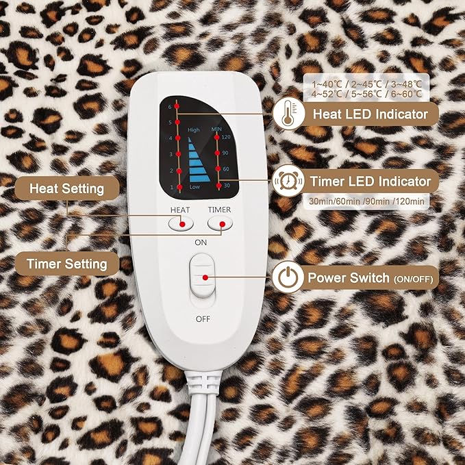 Deepsoon Heating Pad,Electric Heating Pads for Back,Neck,Moist Heating Pad for Abdomen Shoulder Knee Legs,Dry/Moist Heat&Auto Shut Off,Mother's Day Birthday for Men and Women,Leopard Print,24x20 Inch
