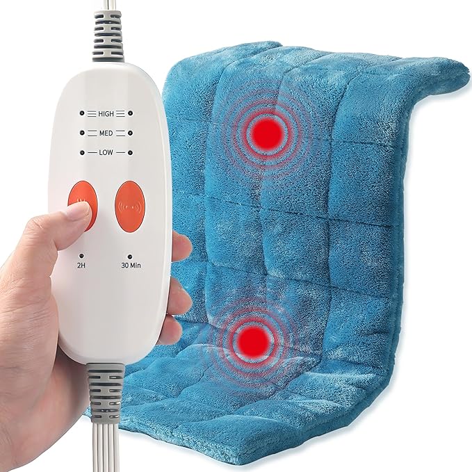 Weighted Heating Pad with Massager, HSA Electric Heating Pad for Back Pain Relif, 2.88LBS Heat Pad for Period Cramps with 2H Auto Shut Off 3 Massager Levels and 3 Heating Levels, 12"x24" Royal Blue