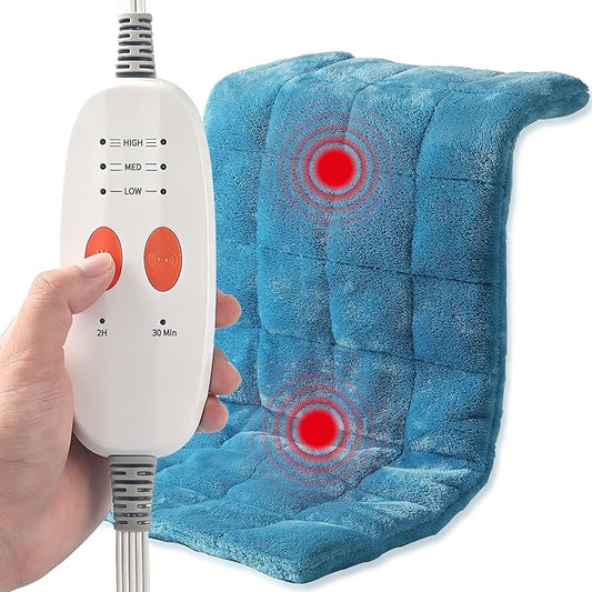 Weighted Heating Pad with Massager, HSA Electric Heating Pad for Back Pain Relif, 2.88LBS Heat Pad for Period Cramps with 2H Auto Shut Off 3 Massager Levels and 3 Heating Levels, 12"x24" Royal Blue