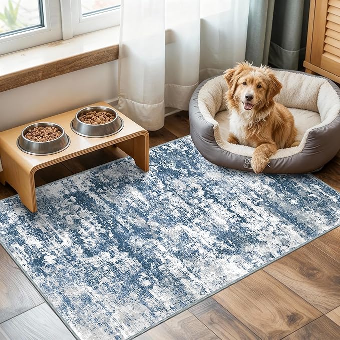 Runners for Hallways Ultra Non-Slip 2x4 Washable Kitchen Rug Abstract Tear and Stain Resistance No Pile Hand-Woven Style Lightweight Runners for Entryway, Laundry Room, Bedside, Blue
