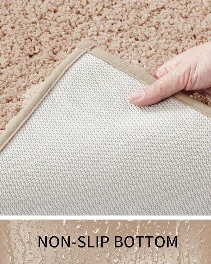 Bathroom Rugs Non Slip Washable 32x20, Ultra Thick Soft Microfiber Absorbent Bath Mats, High Density Foam Latex Non Slip Backing Bath Rugs, Fluffy Floor Carpet for Tub&Shower,Beige