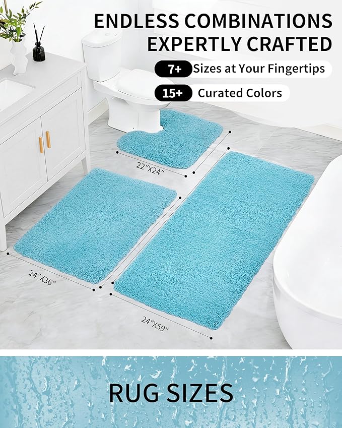 Bathroom Rugs Non Slip Washable 32x20, Ultra Thick Soft Microfiber Absorbent Bath Mats, High Density Foam Latex Non Slip Backing Bath Rugs, Fluffy Floor Carpet for Tub&Shower, Teal