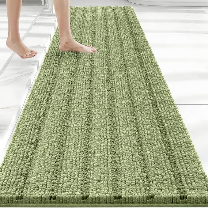 Bcoimo Long Bathroom Rug, Chenille Bath Runner with High Low Pile Design, Soft Absorbent Non Slip Bath Mat, Machine Washable Quick Dry Rug for Shower, Tub, Sink and Vanity