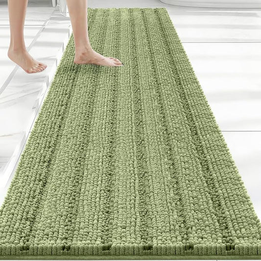 Bcoimo Long Bathroom Rug, Chenille Bath Runner with High Low Pile Design, Soft Absorbent Non Slip Bath Mat, Machine Washable Quick Dry Rug for Shower, Tub, Sink and Vanity
