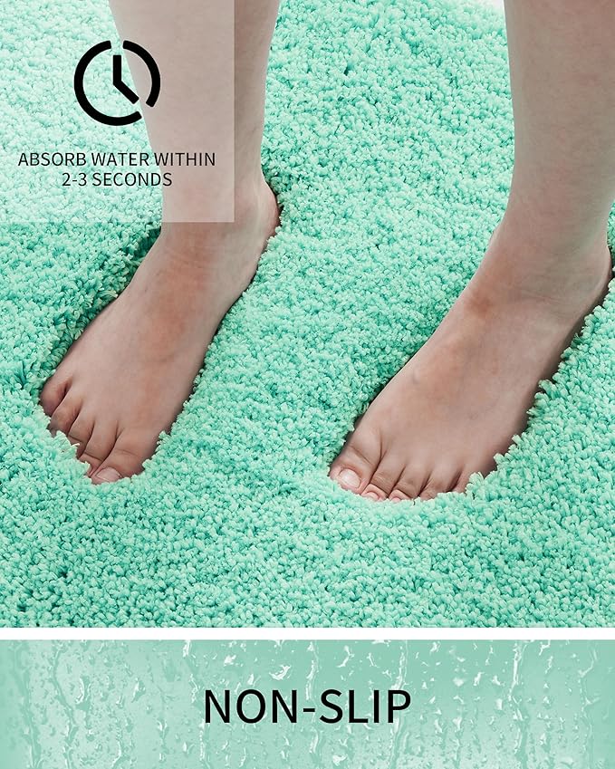 Bathroom Rugs Non Slip Washable, Ultra Thick Soft Microfiber Absorbent Bath Mats, High Density Foam Latex Non Slip Backing Bath Rugs, Fluffy Floor Carpet for Tub&Shower 24x17, SpaBlue