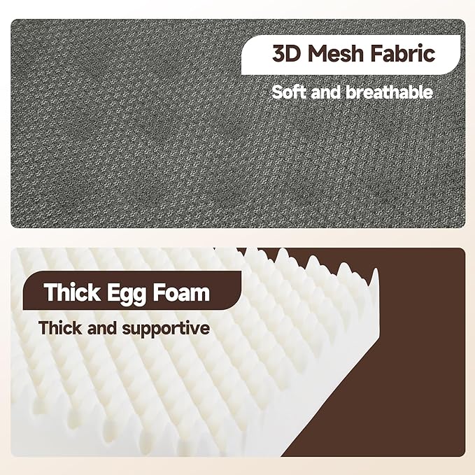 HOMBYS 5" Thick Egg Shaped Foam Recliner Chair Cushion for Elderly, Thicken & Extra Large Seat Cushion Cahir Pad for Couch, Armchair, Wheelchair for Easy to Stand Up & Reduce Hip & Lumbar Pain, Gray