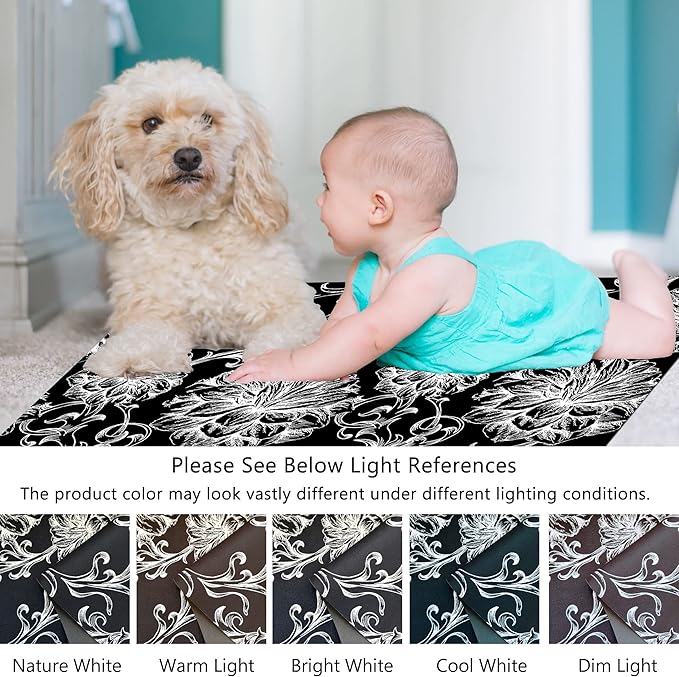 1/10 Inch Ultra Thin 24"×35" Large Front Door Mat Indoor Entrance Inside Non Slip, Waterproof Rubber Kitchen Mat and Interior Home Washable Door Mat, Baroque Black