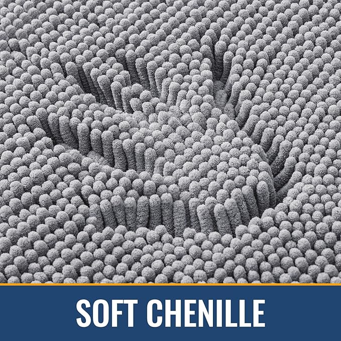 Arotive Bathroom Rugs 47x20, Extra Soft Absorbent Shaggy Chenille Bath Rugs, Machine Washable Rubber Backing Non-Slip Bath Mats for Bathroom Floor Tub and Shower, Home Decor Accessories, Grey