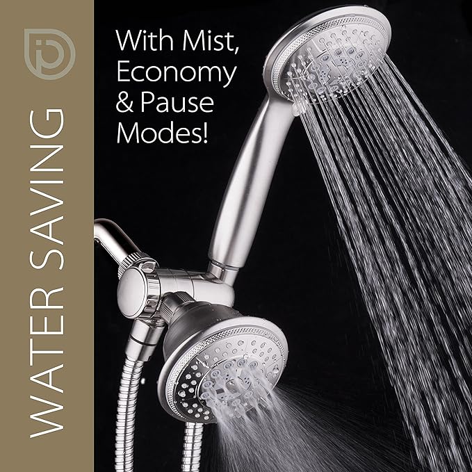 For California High Pressure 24-setting Handheld & Rain Shower Head Combo, Stainless Steel Hose, 3-way Water Diverter - Nickel Finish