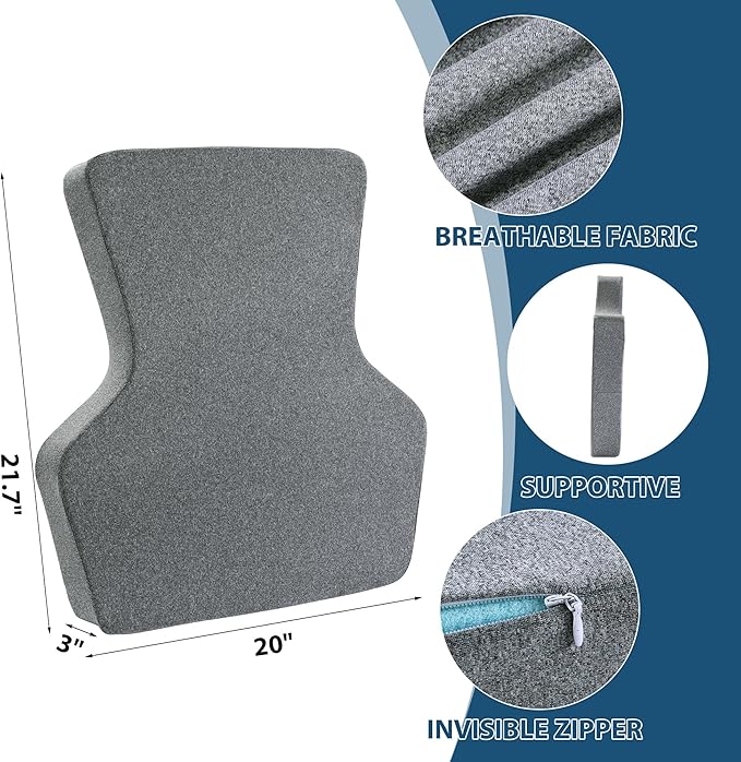 HOMBYS Ergonomic Lumbar Support Pillow for Recliner,Memory Foam Chair Back Support Cushion for Elderly,Extra Large Lumbar Support Pillow,Low Back Pain Relief Cushion,Dark Grey