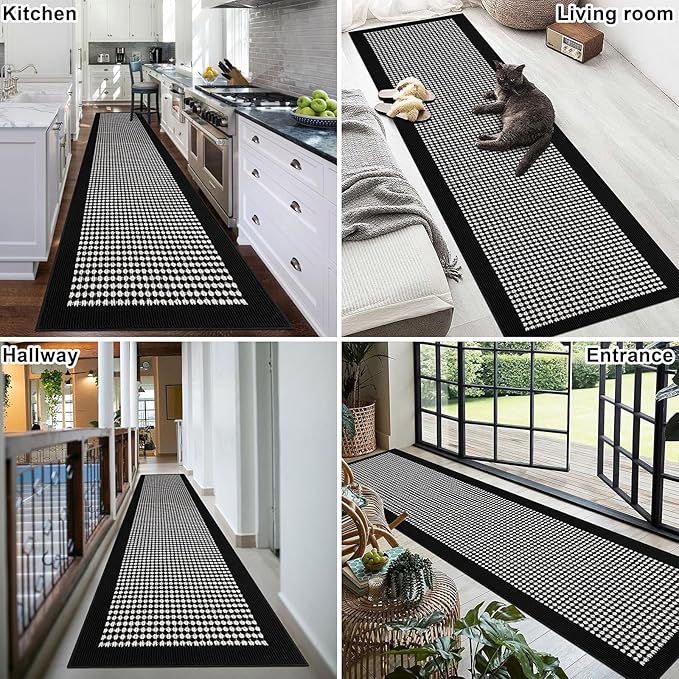 Ileading Runner Rugs for Hallway 2'x8' Non Slip Farmhouse Long Kitchen Floor Mats with Rubber Backing Absorbable Throw Rugs Machine Washable Indoor Helloween Decor Carpet for Entryway（Black&White）