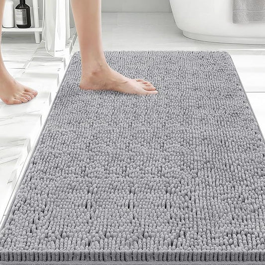 Bcoimo 36x24 Chenille Bath Mat – Non-Slip with Backing Bath Rug Ultra-Absorbent and Machine Washable Bathroom Mat Quick-Dry Design. Ideal for Bathroom Shower and Tub Areas