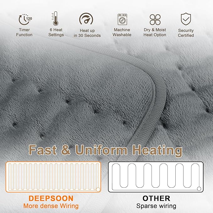 Deepsoon Heating Pad,Electric Heating Pads for Back,Neck,Moist Heating Pad for Abdomen Shoulder Knee Legs,Dry/Moist Heat&Auto Shut Off,Mother's Day Birthday for Men and Women,Dark Gray,24x20 Inch