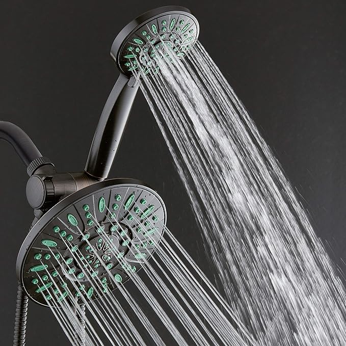 AquaDance Antimicrobial/Anti-Clog High-Pressure 30-setting Rainfall Shower Combo, Microban Nozzle Protection from Growth of Mold, Mildew & Bacteria, Oil-Rubbed Bronze Finish/Coral Green Jets