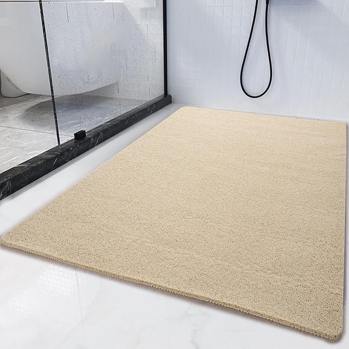 HOMBYS 58 x 44 Extra Large Shower Mat for Shower Stall Tub, Non Slip Bath Mat Bathroom Accessories, PVC Loofah Mats for Shower and Bathroom, Quick Drying, (Khaki, 58"x44")