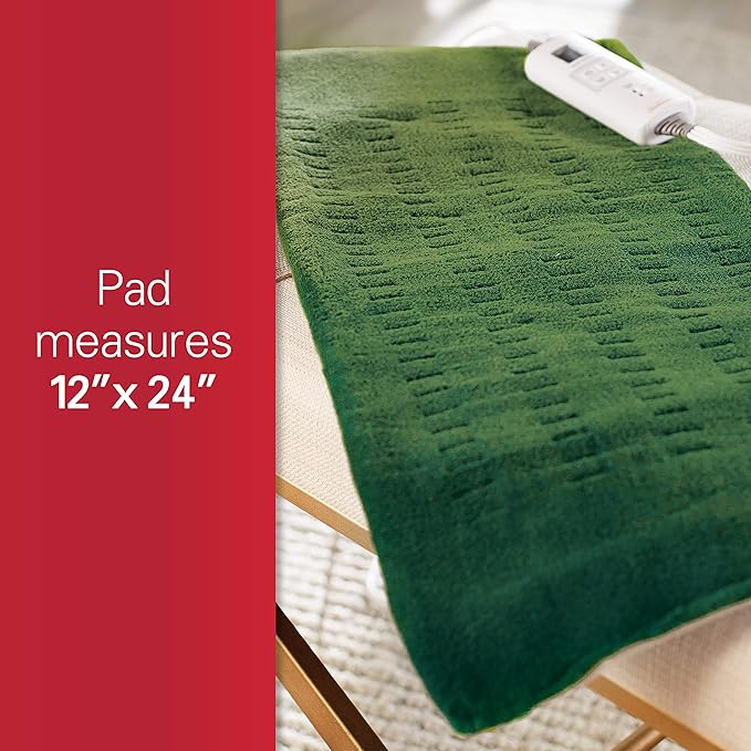 Sunbeam XL Heating Pad for Back Neck and Shoulder Pain Relief Auto Shut Off 6 Heat Settings Extra Large 12 x 24 Green Ideal for Muscle Aches and Arthritis Pain,(Pack of 6)