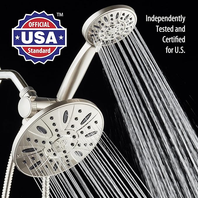 AquaDance 7" Premium High Pressure 3-Way Rainfall Combo Combines The Best of Both Worlds-Enjoy Luxurious Rain Showerhead and 6-Setting Hand Held Shower Separately or Together, Satin Nickel