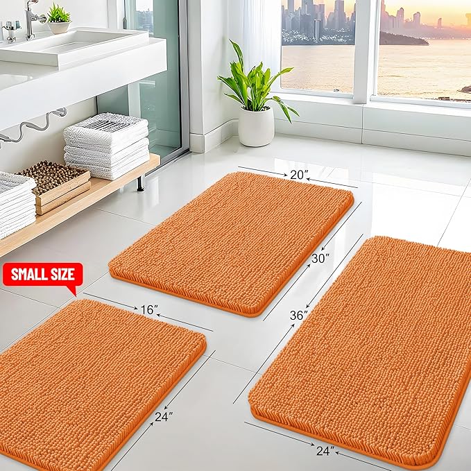 Arotive Bathroom Rugs 36x24, Extra Soft Absorbent Shaggy Chenille Bath Rugs, Machine Washable Rubber Backing Non-Slip Bath Mats for Bathroom Floor Tub and Shower, Home Decor Accessories,Coral