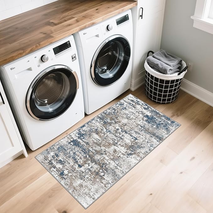 Runners for Hallways Ultra Non-Slip 2x4 Washable Kitchen Rug Abstract Tear and Stain Resistance No Pile Hand-Woven Style Lightweight Runners for Entryway, Laundry Room, Bedside, Multi