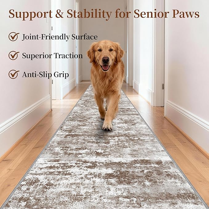 Runners for Hallways Ultra Non-Slip 2x10 Long Runner Rugs Washable Abstract Tear and Stain Resistance No Pile Lightweight Modern Rug Runners for Entryway, Kitchen, Walkway, Entrance, Brown