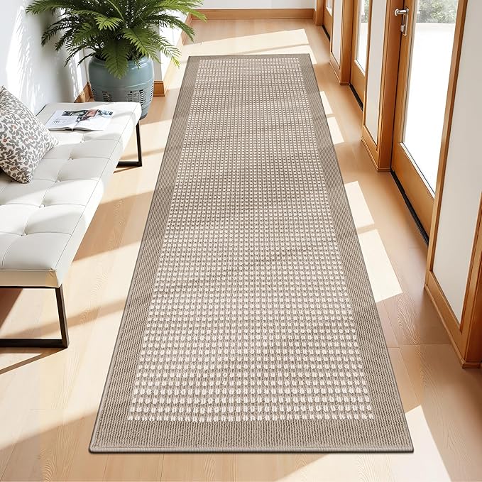 Ileading Runner Rug for Hallways 2.6'x10' Heavy-Duty Durable Entryway Floor Mat with Non Slip Rubber Backing Low-Pile High Traffic Carpet Machine Washable Accent Rugs for Kitchen, Living Room