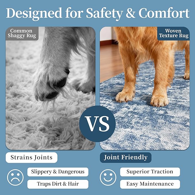 Non Slip Floor Runners for Dogs 2.6x8 Washable Runner Rug Abstract, Joint Support for Senior Dogs, Woven, Extra Grip Traction Runners for Hallway,Kitchen, Entryway,Blue